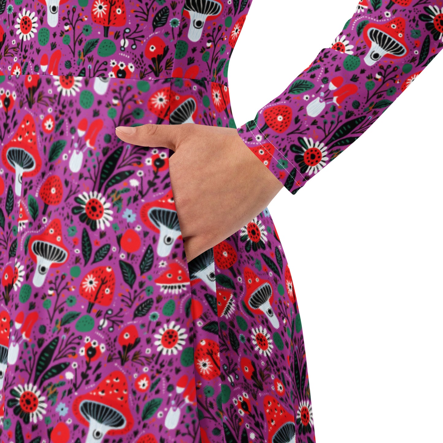 Pilze Long Sleeve Pocket Midi Dress