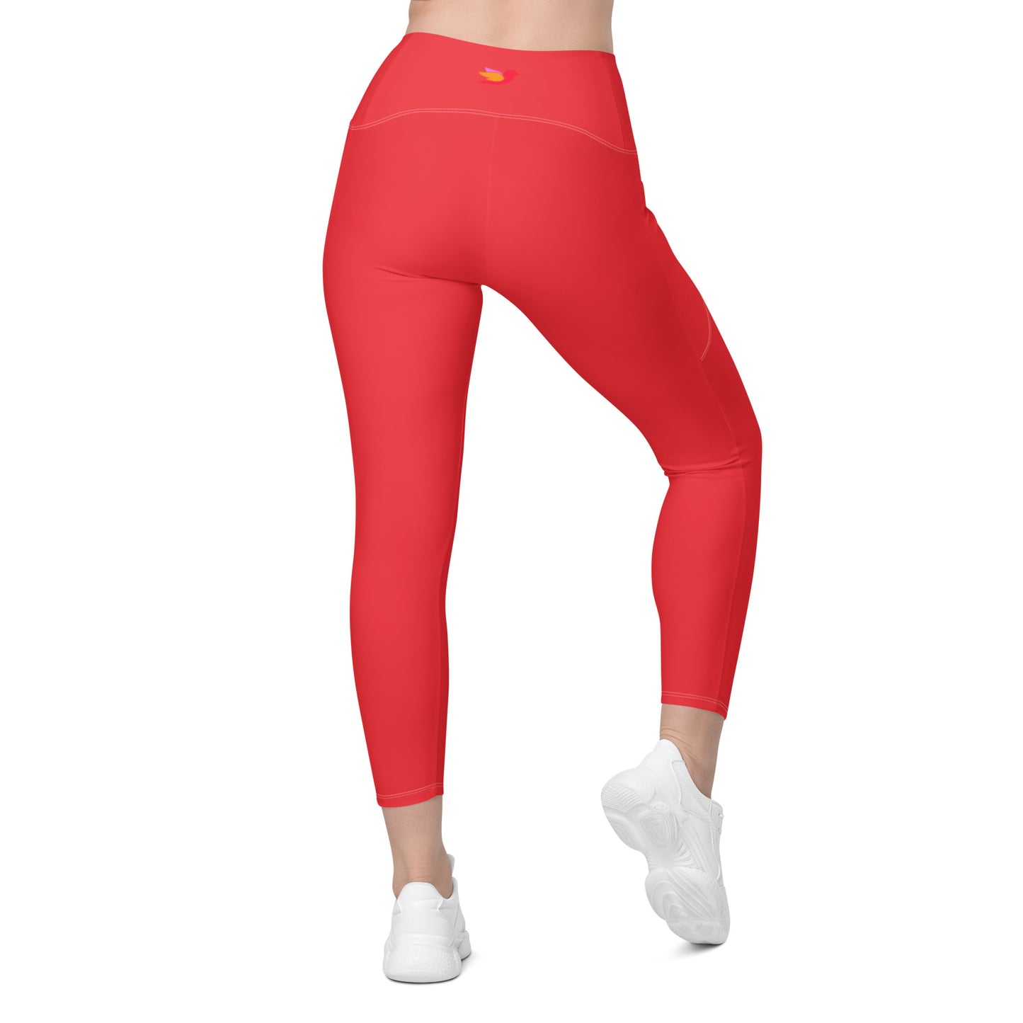 Nord Solid Red Crossover Waist 7/8 Recycled Yoga Leggings / Yoga Pants with Pockets