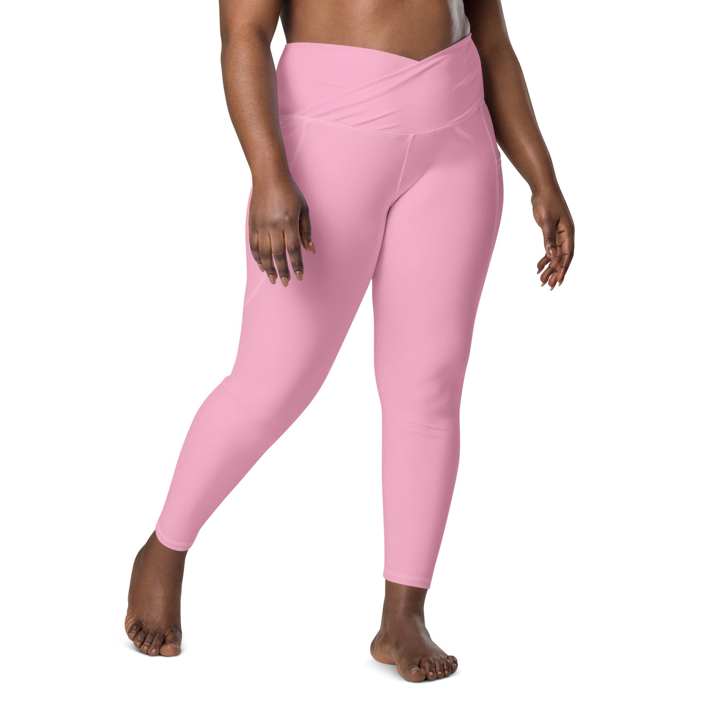 Garten Solid Pink Crossover Waist 7/8 Recycled Yoga Leggings / Yoga Pants with Pockets