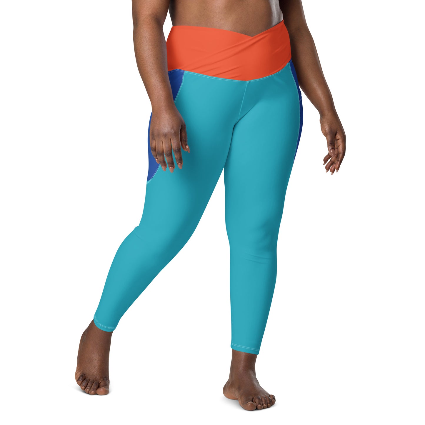 Ojos Colorblock Crossover Waist 7/8 Recycled Yoga Leggings / Yoga Pants with Pockets