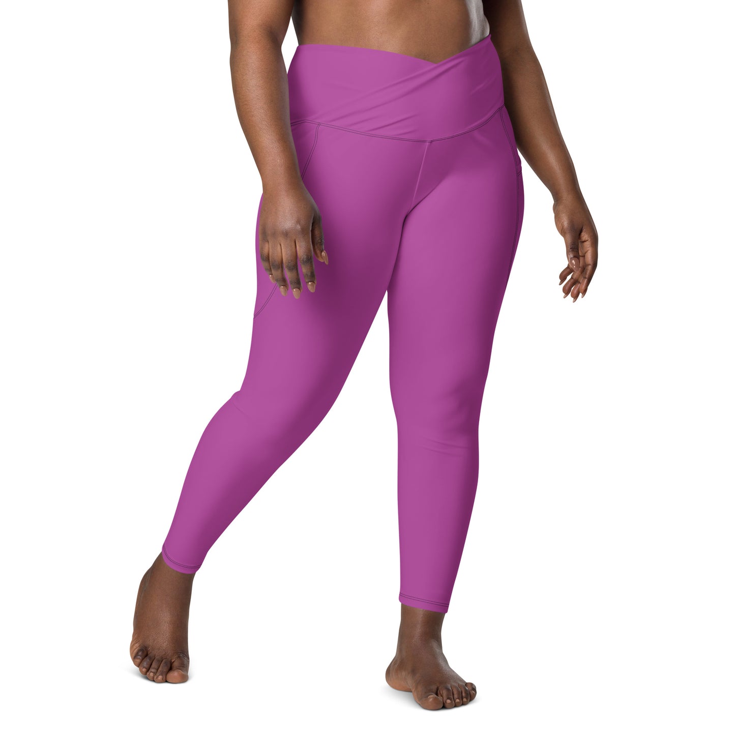 Pilze Solid Color Crossover Waist 7/8 Recycled Yoga Leggings / Yoga Pants with Pockets