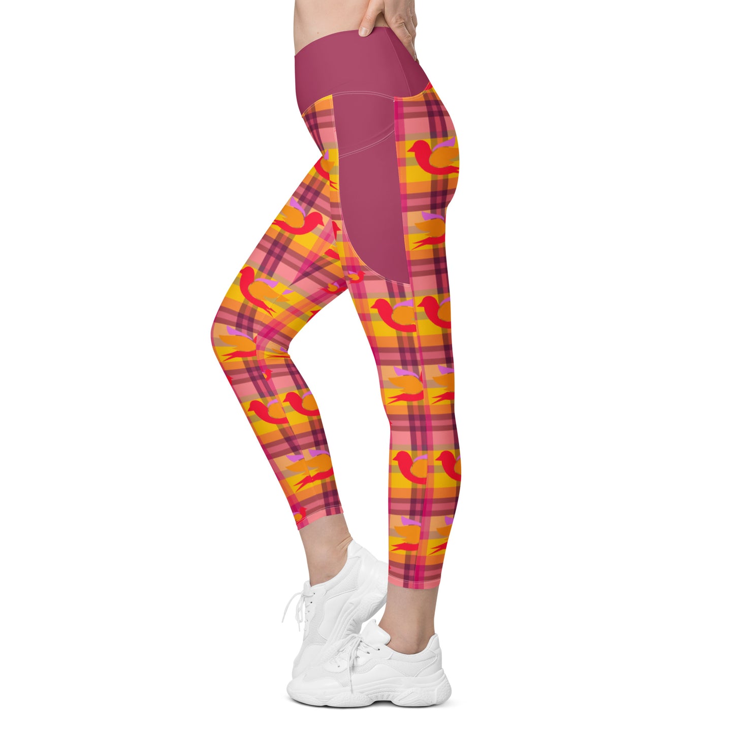 Txoriak Crossover Waist 7/8 Recycled Yoga Leggings / Yoga Pants with Pockets
