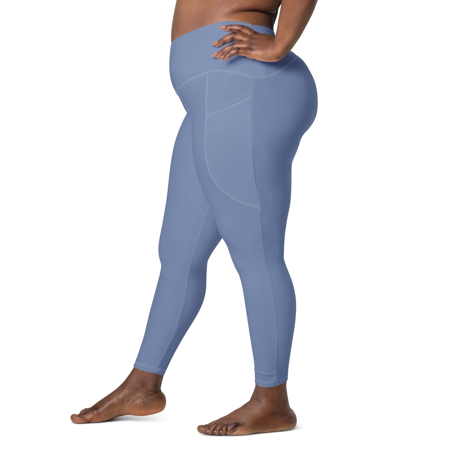 Garten Solid Blue Crossover Waist 7/8 Recycled Yoga Leggings / Yoga Pants with Pockets