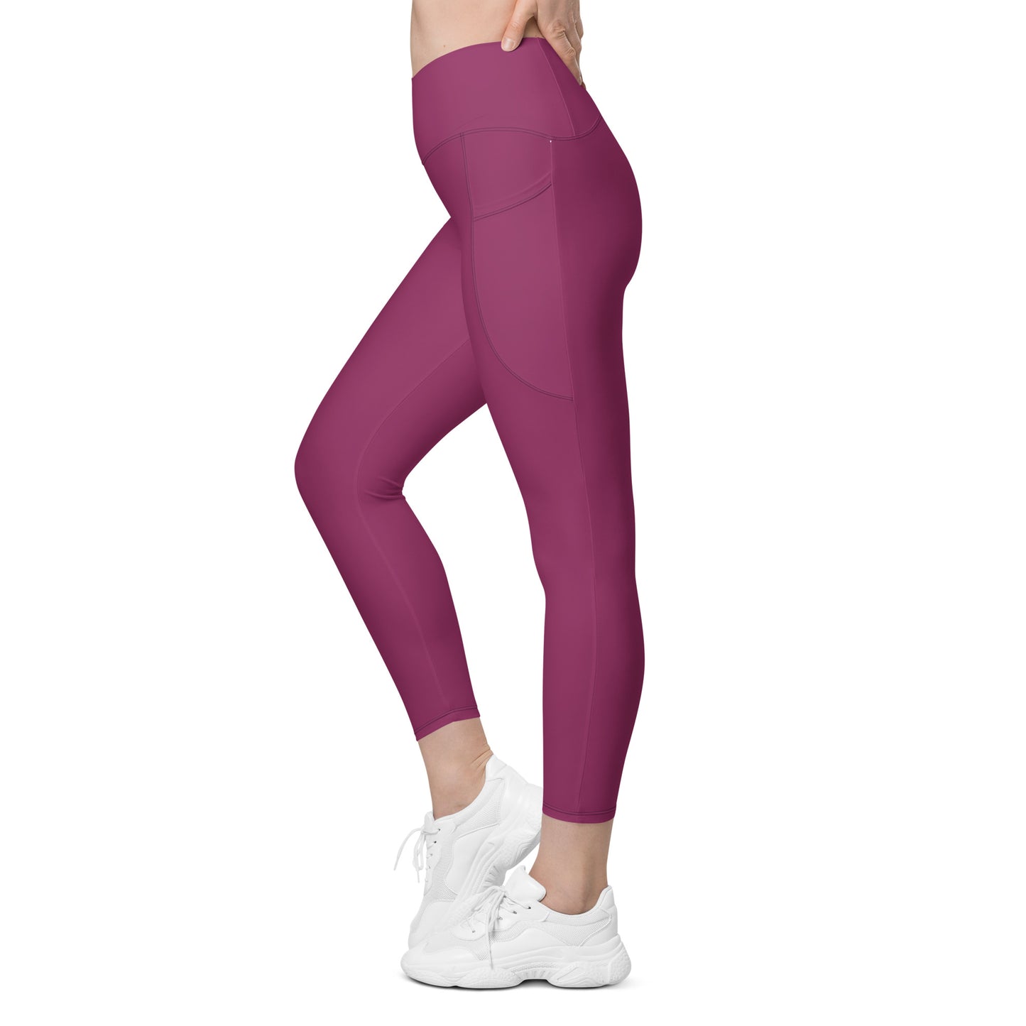 Schottenkaro Solid Plum Crossover Waist 7/8 Recycled Yoga Leggings / Yoga Pants with Pockets
