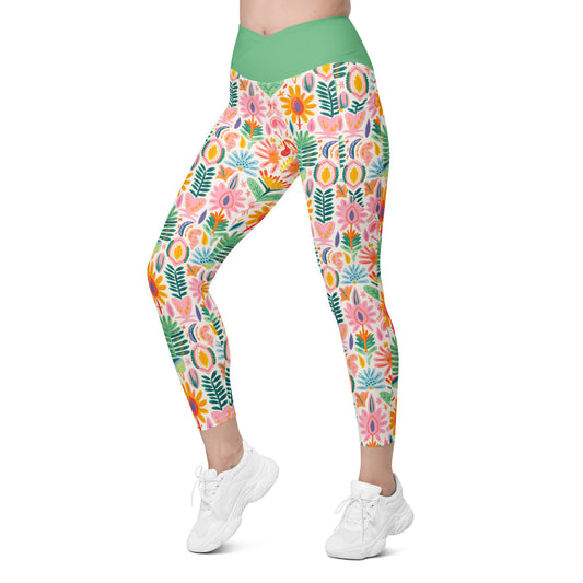 Marbella Crossover Waist 7/8 Recycled Yoga Leggings / Yoga Pants with Pockets
