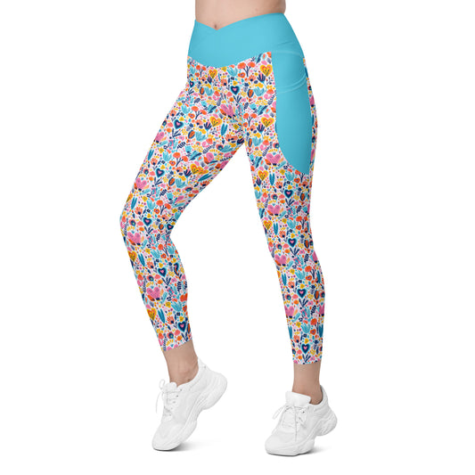Fiori Crossover Waist 7/8 Recycled Yoga Leggings / Yoga Pants with Pockets