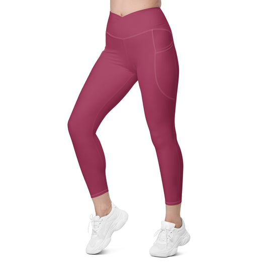 Txoriak Solid Color Crossover Waist 7/8 Recycled Yoga Leggings / Yoga Pants with Pockets