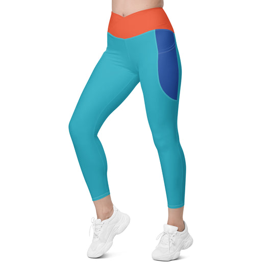 Ojos Colorblock Crossover Waist 7/8 Recycled Yoga Leggings / Yoga Pants with Pockets