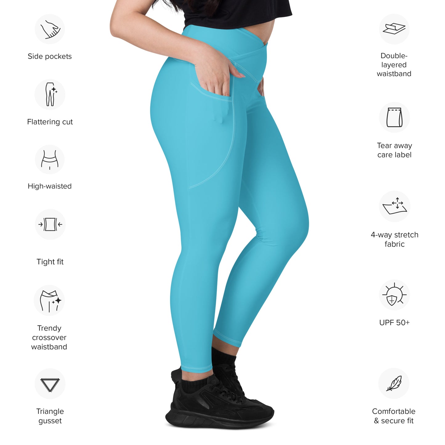 Fiori Solid Color Crossover Waist 7/8 Recycled Yoga Leggings / Yoga Pants with Pockets