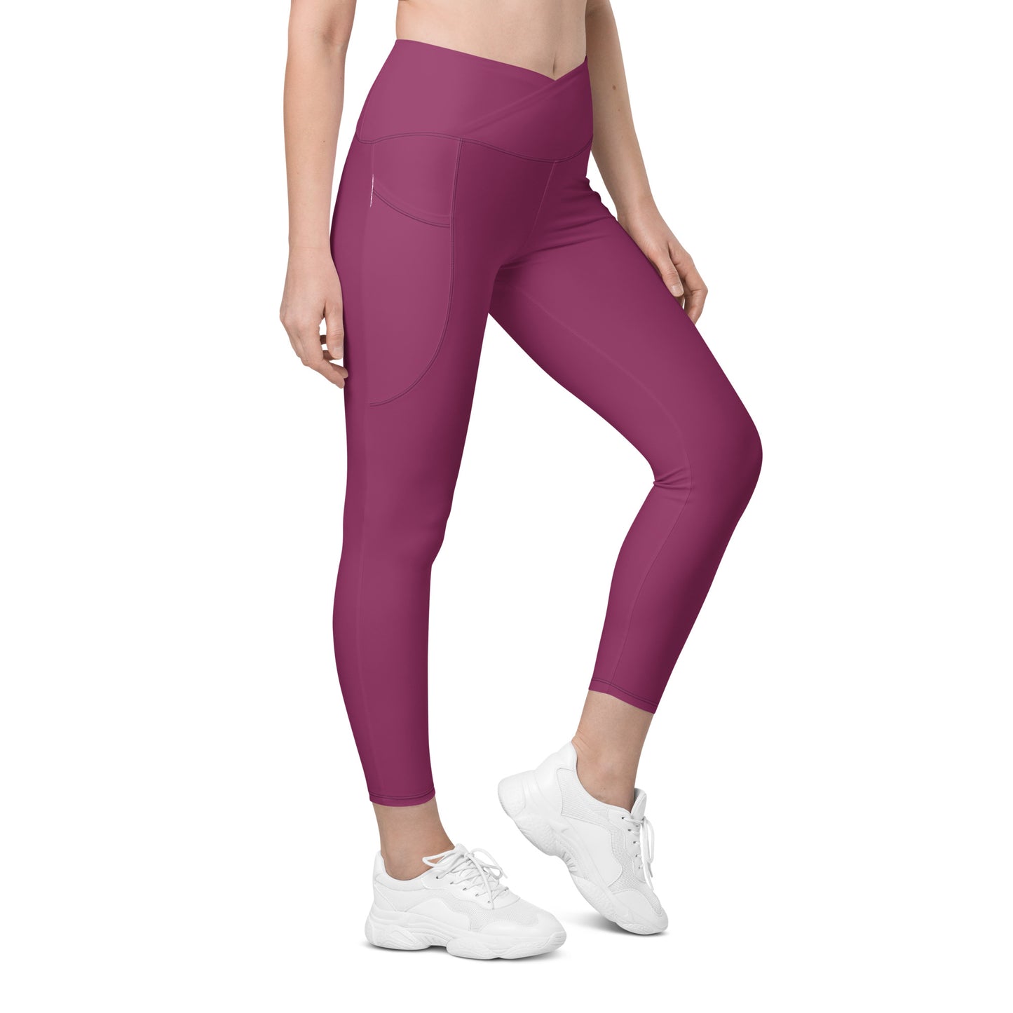 Schottenkaro Solid Plum Crossover Waist 7/8 Recycled Yoga Leggings / Yoga Pants with Pockets