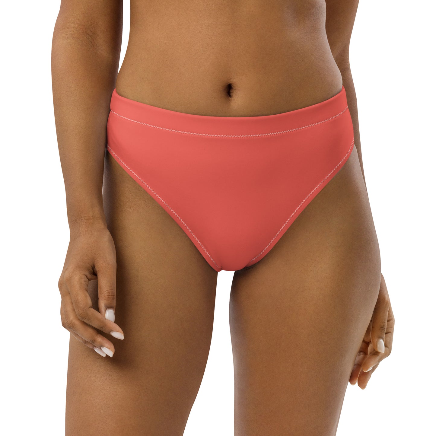 Coralo Solid Coral Recycled Mid-Rise Cheeky Bikini Bottom
