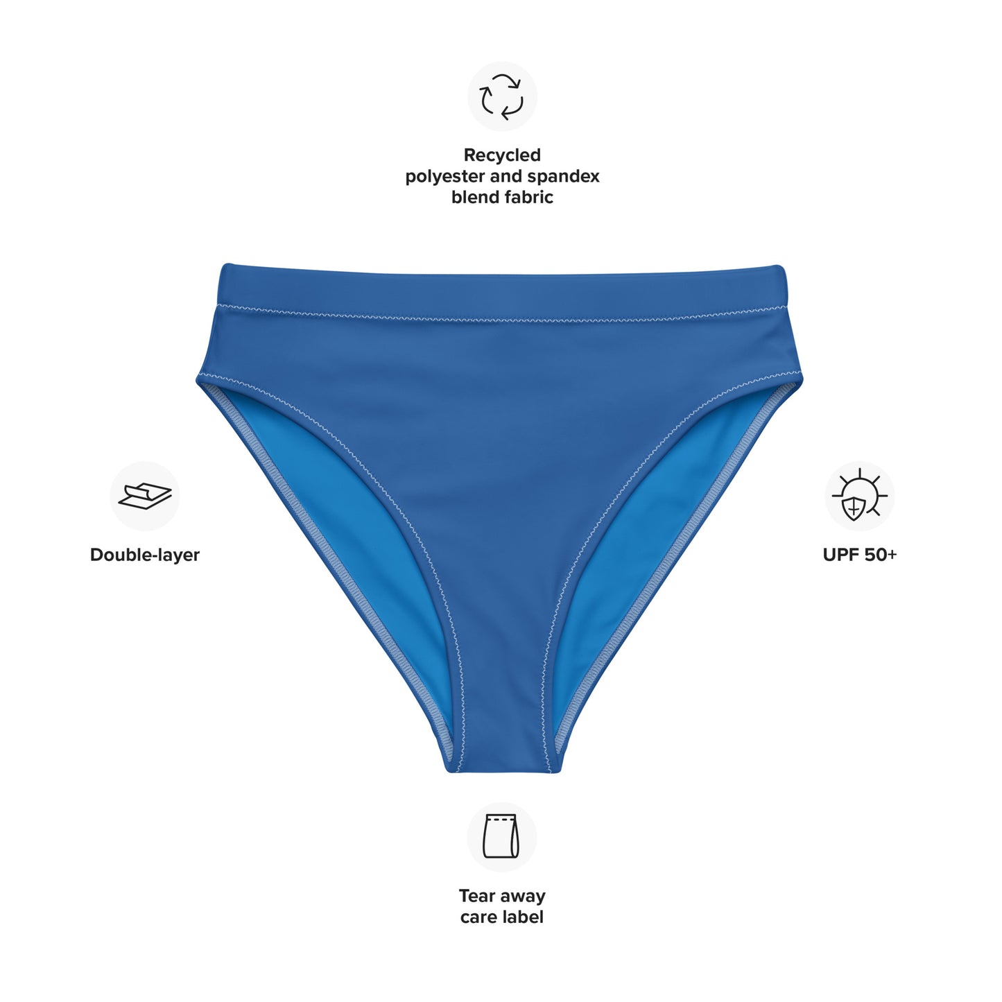 Alpen Tag Solid Blue Recycled Mid-Rise Cheeky Bikini Bottom