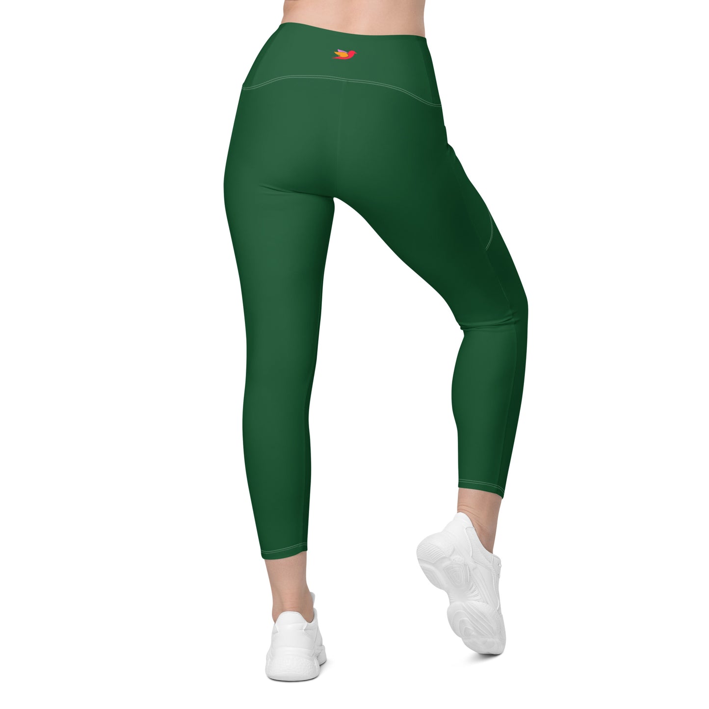 Edelweiss Solid Green High Waist 7/8 Recycled Yoga Leggings / Yoga Pants with Pockets