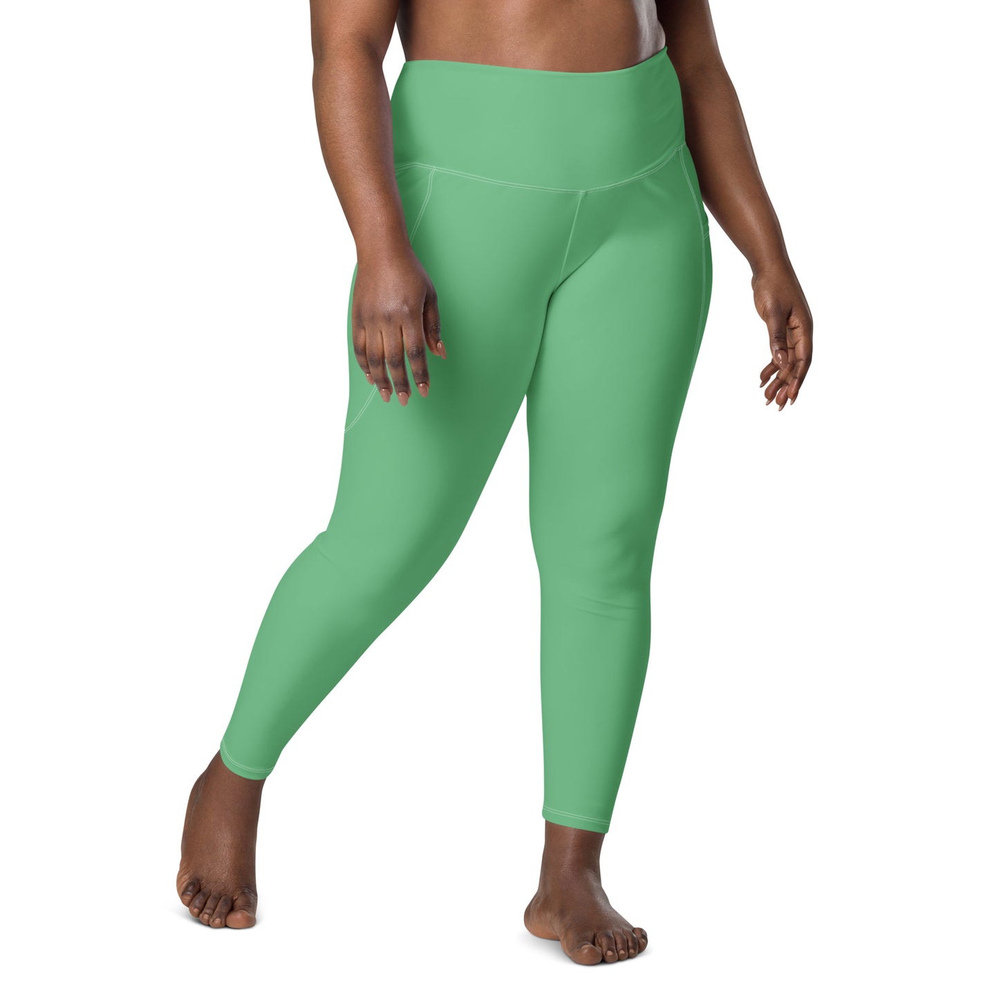 Marbella Solid Green High Waist 7/8 Recycled Yoga Leggings / Yoga Pants with Pockets