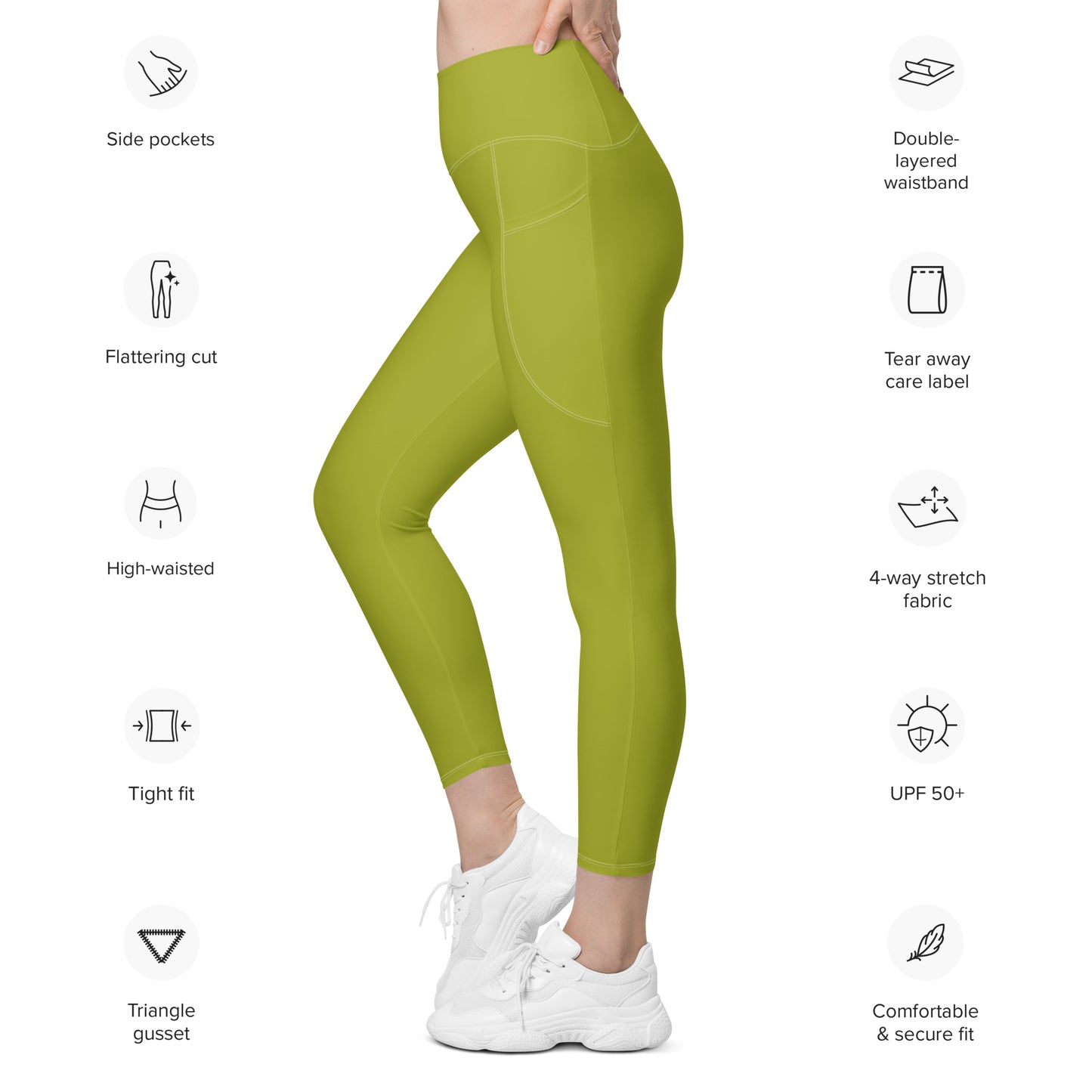 Winchester Solid Spring High Waist 7/8 Recycled Yoga Leggings / Yoga Pants with Pockets