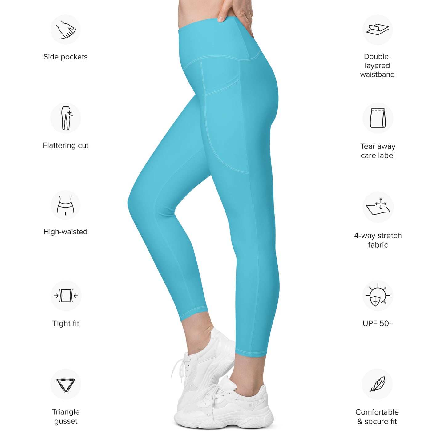 Fiori Solid Color High Waist 7/8 Recycled Yoga Leggings / Yoga Pants with Pockets