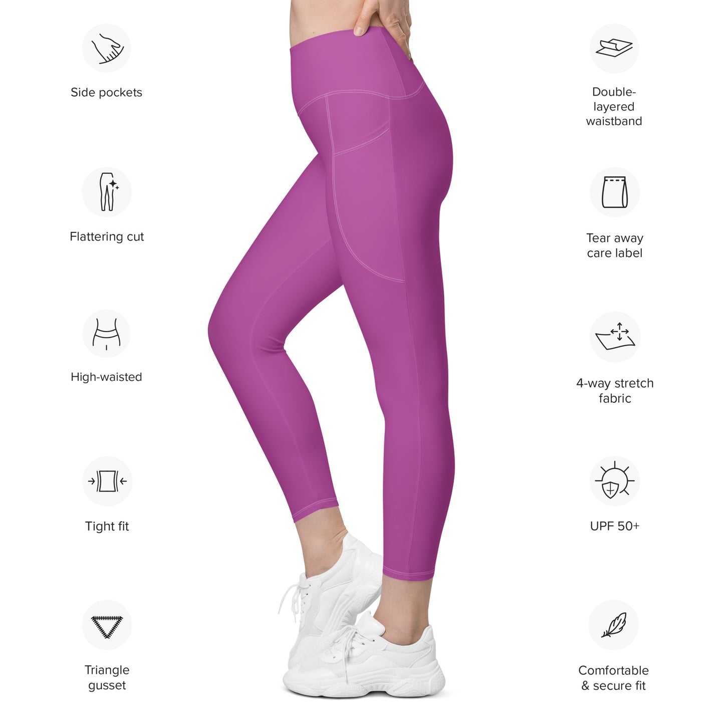 Pilze Solid Color High Waist 7/8 Recycled Yoga Leggings / Yoga Pants with Pockets