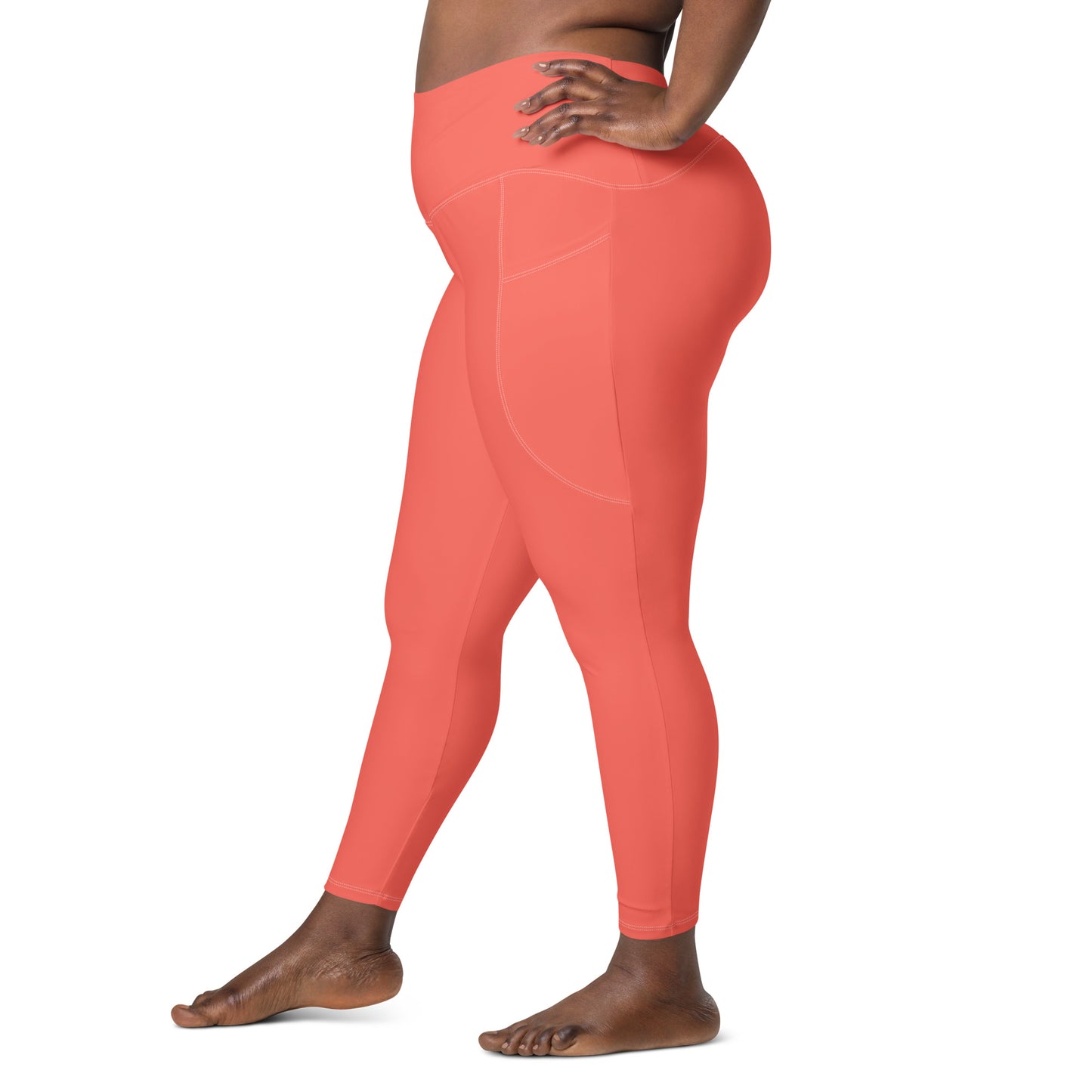 Coralo Solid Coral High Waist 7/8 Recycled Yoga Leggings / Yoga Pants with Pockets