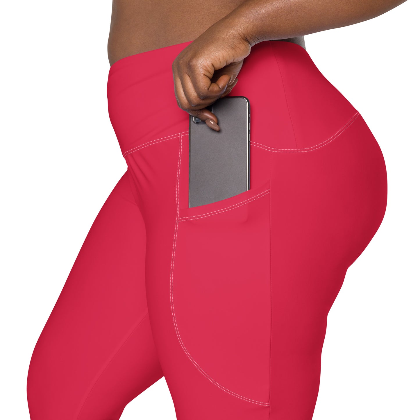 Milano Solid Red High Waist 7/8 Recycled Yoga Leggings / Yoga Pants with Pockets