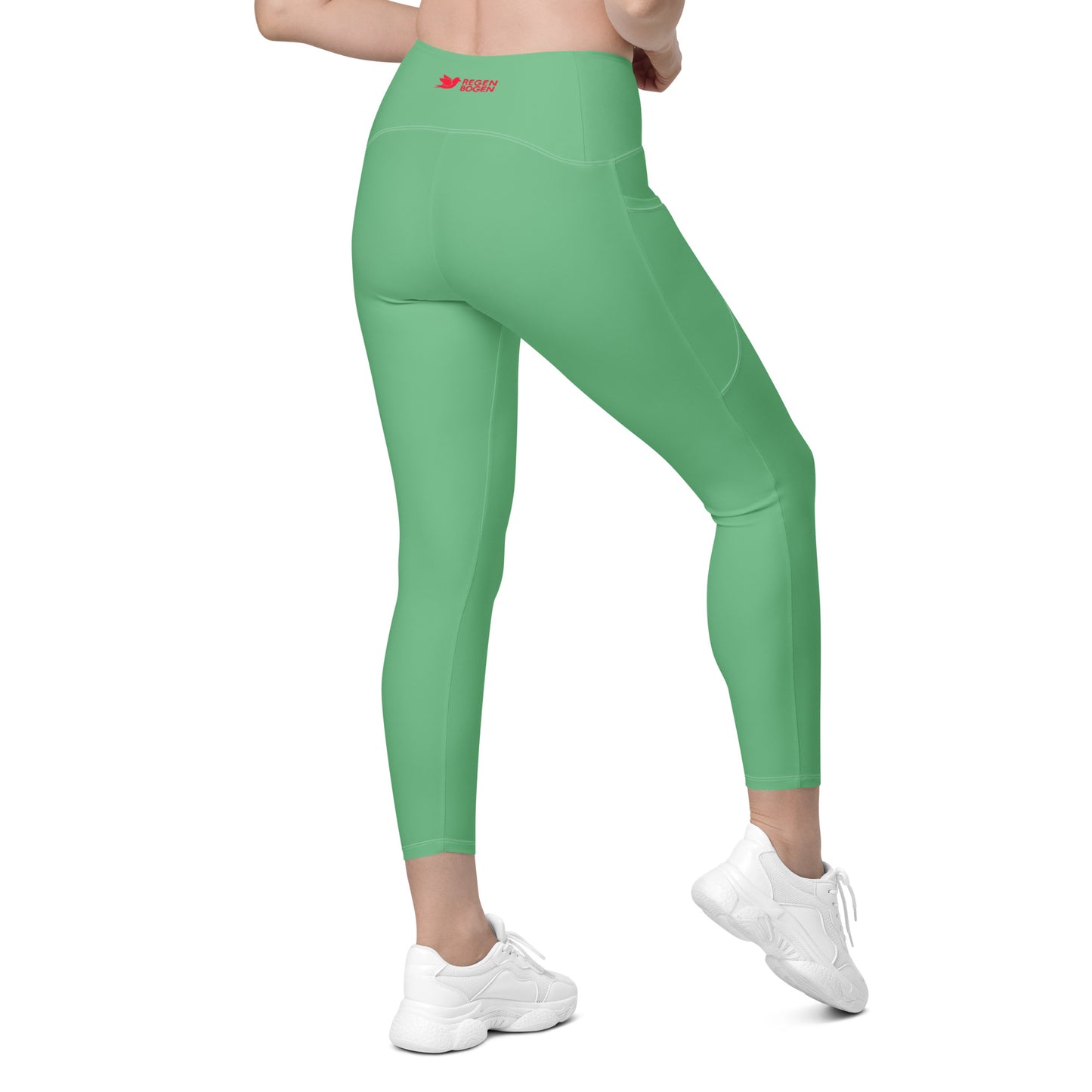 Marbella Solid Green High Waist 7/8 Recycled Yoga Leggings / Yoga Pants with Pockets