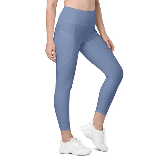 Garten Solid Blue High Waist 7/8 Recycled Yoga Leggings / Yoga Pants with Pockets