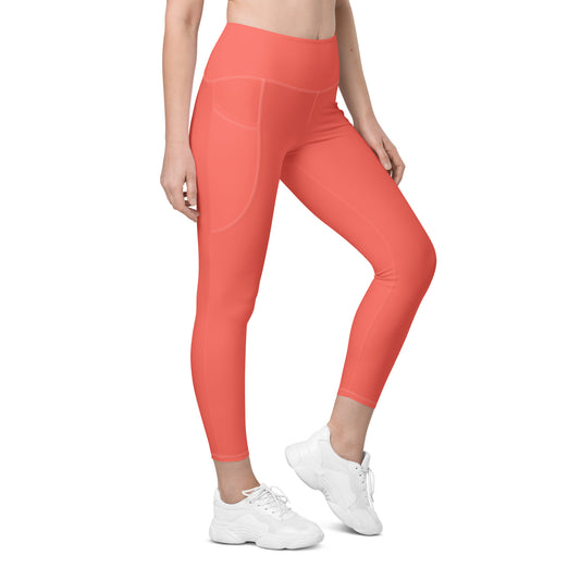 Coralo Solid Coral High Waist 7/8 Recycled Yoga Leggings / Yoga Pants with Pockets
