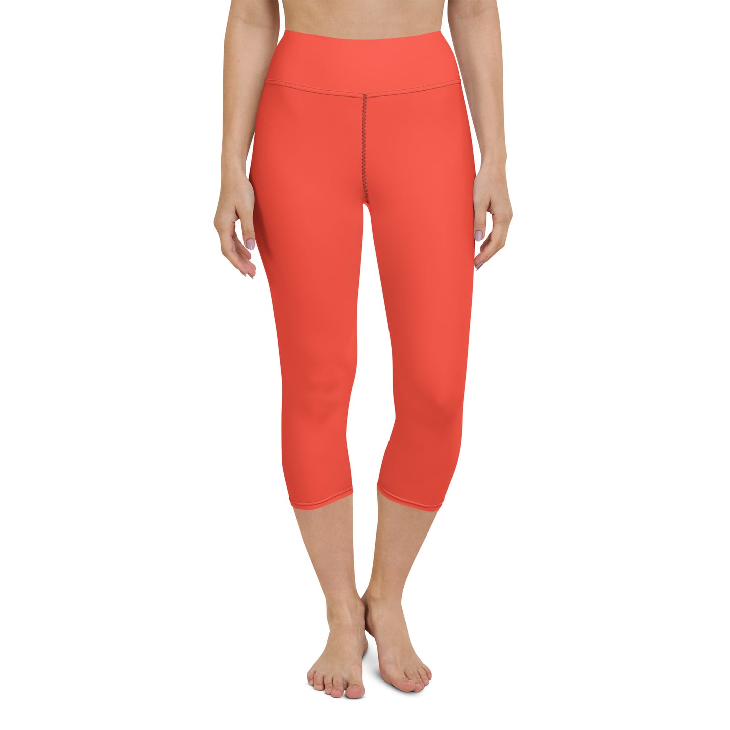 Surma Solid Red Capri High Waist Yoga Leggings / Pants with Inside Pocket