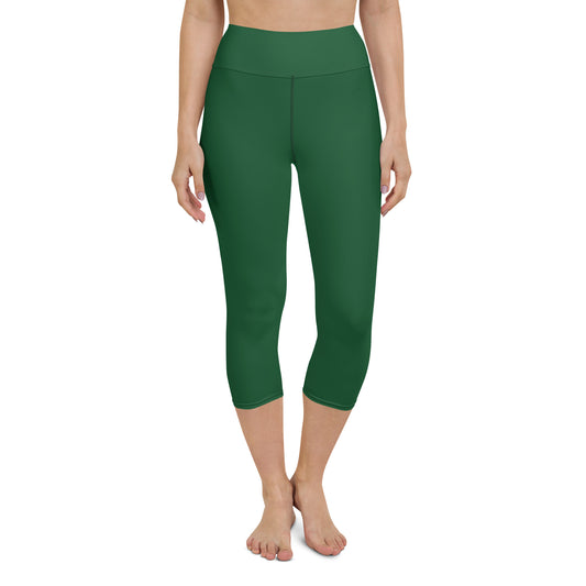 Edelweiss Solid Green Capri High Waist Yoga Leggings / Pants with Inside Pocket