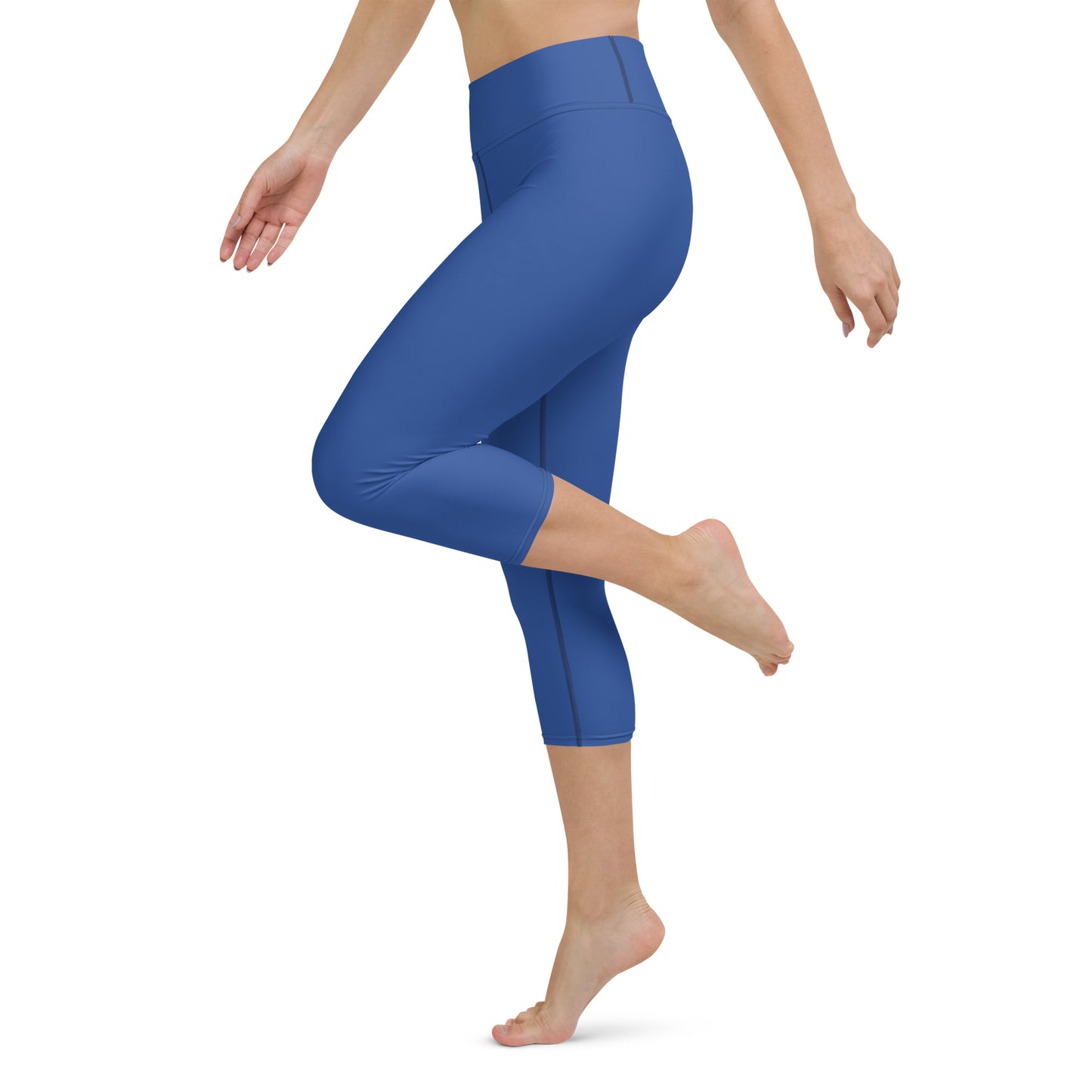 Ojos Solid Blue Capri High Waist Yoga Leggings / Pants with Inside Pocket