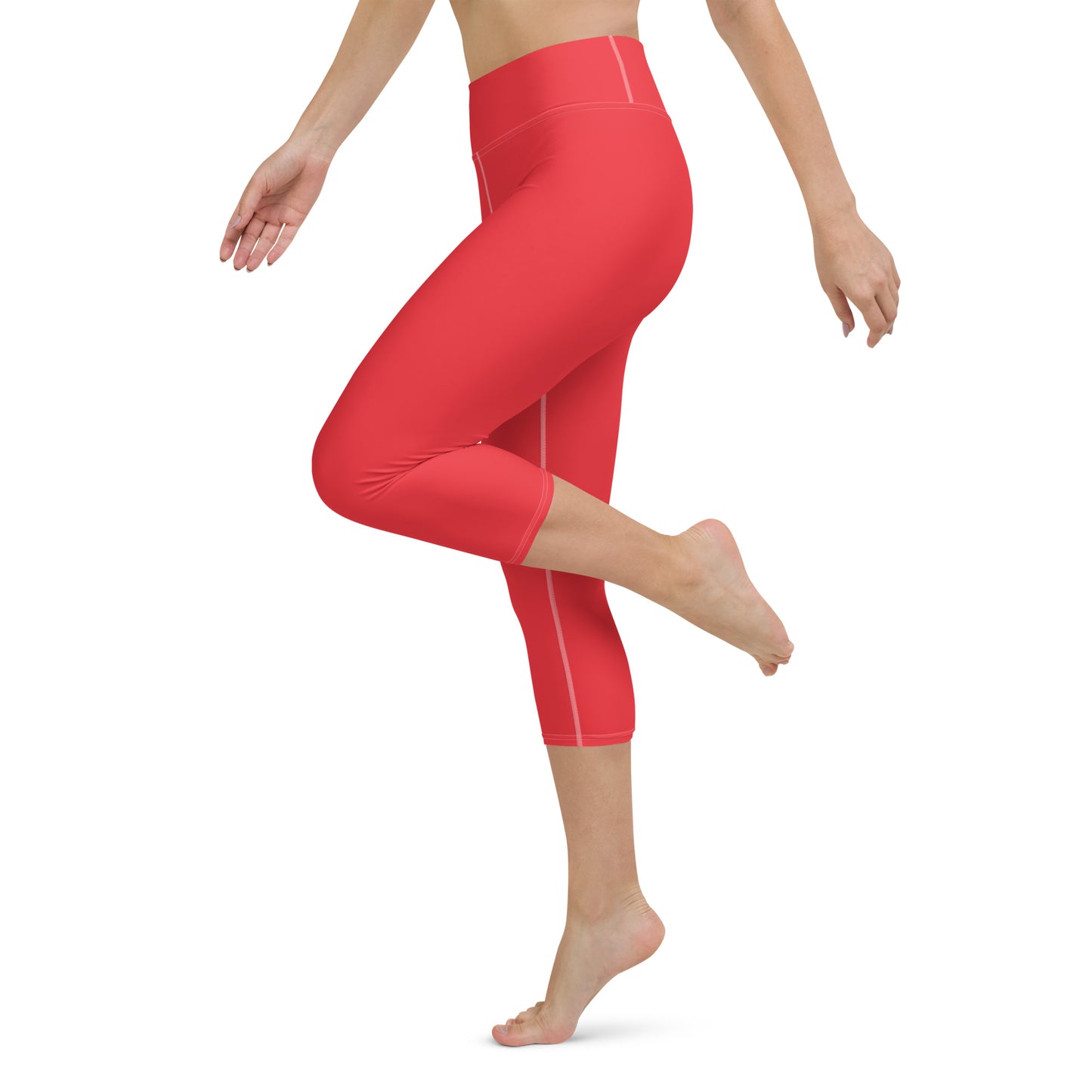 Nord Solid Red Capri High Waist Yoga Leggings / Pants with Inside Pocket