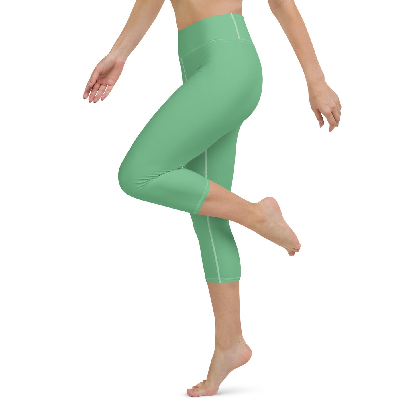 Marbella Solid Green Capri High Waist Yoga Leggings / Pants with Inside Pocket