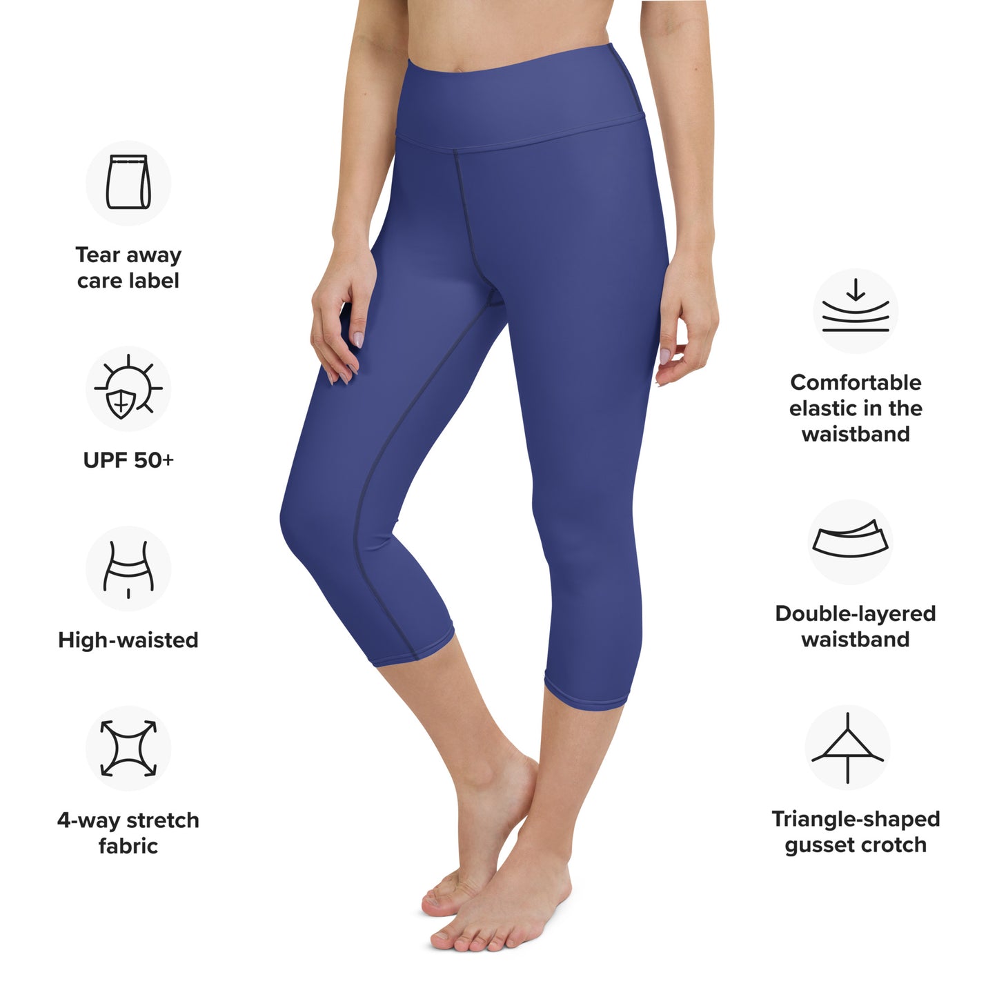 Monopoli Solid Blue Capri High Waist Yoga Leggings / Pants with Inside Pocket