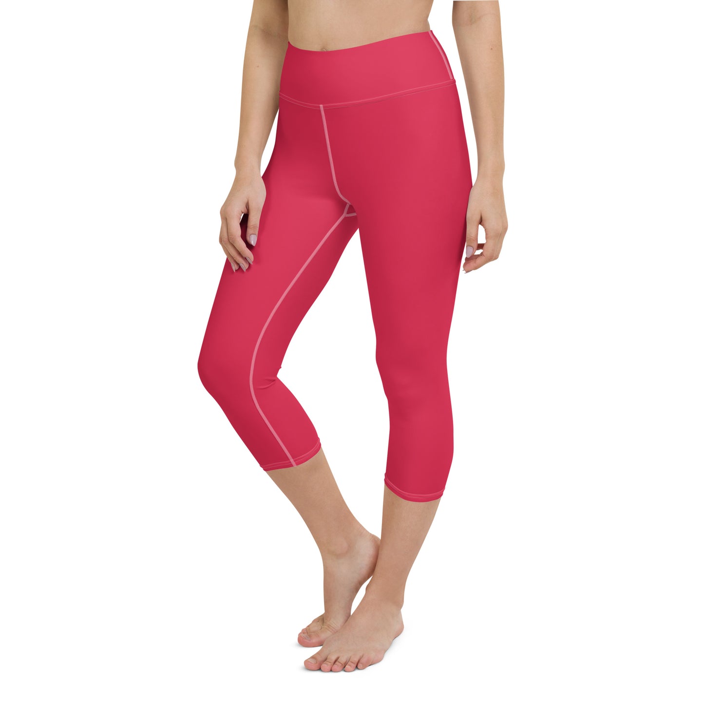 Milano Solid Red Capri High Waist Yoga Leggings / Pants with Inside Pocket
