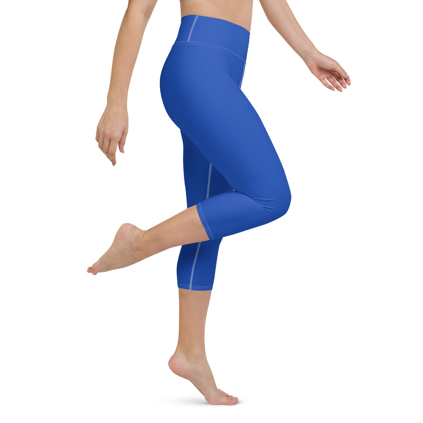 Borno Solid Blue Capri High Waist Yoga Leggings / Pants with Inside Pocket