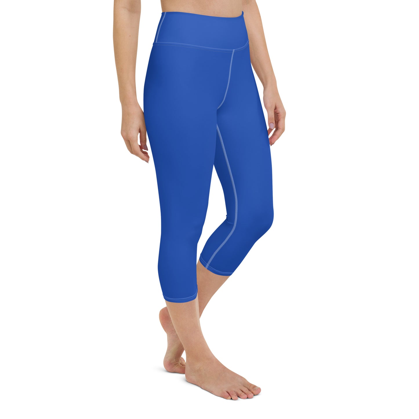 Borno Solid Blue Capri High Waist Yoga Leggings / Pants with Inside Pocket