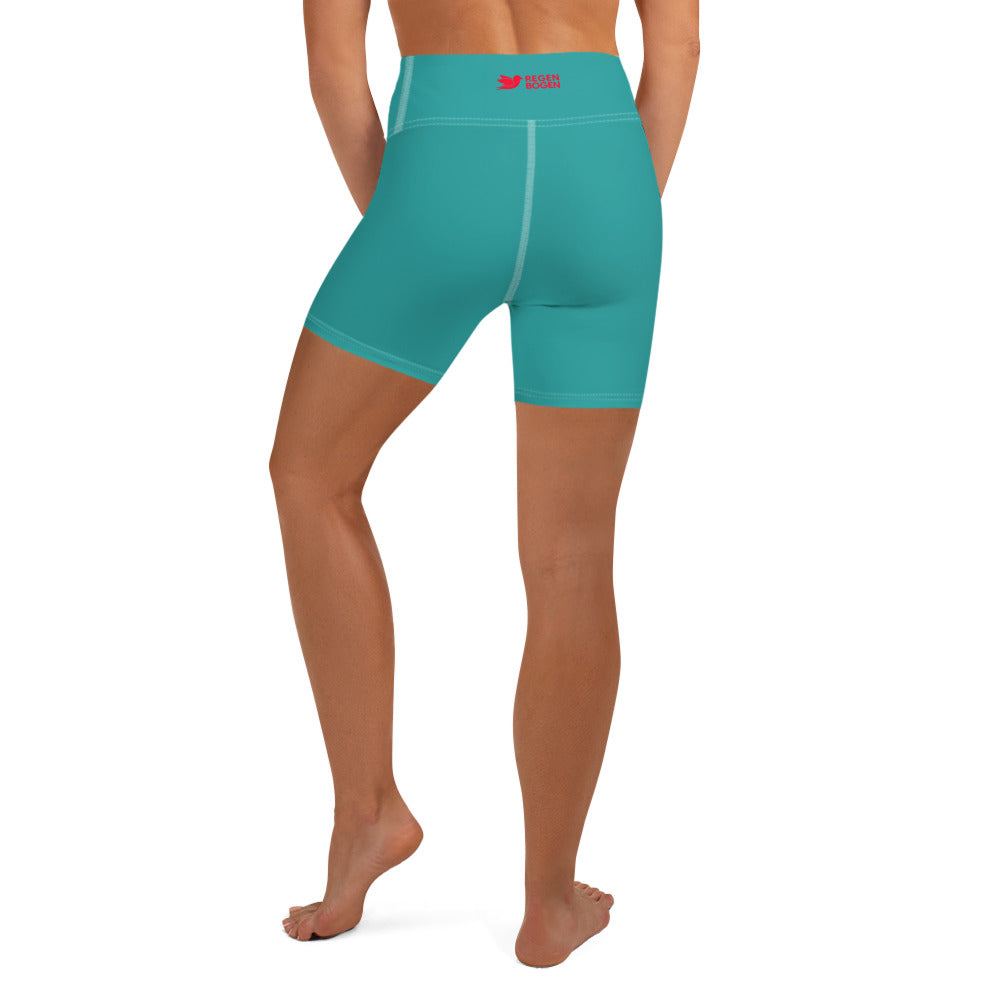 Venice Solid Sea High Waist Yoga Shorts / Bike Shorts with Inside Pocket