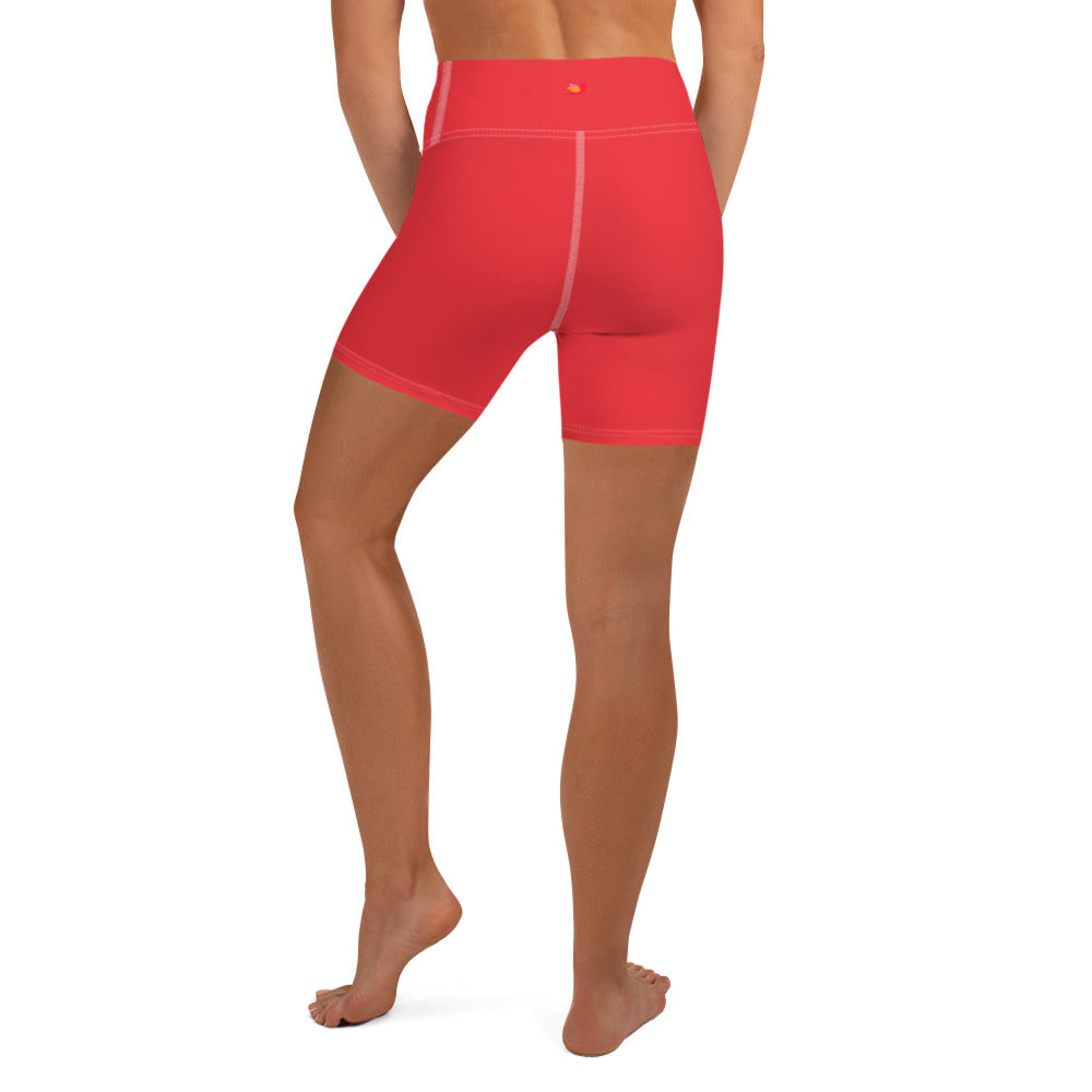 Nord Solid Red High Waist Yoga Shorts / Bike Shorts with Inside Pocket