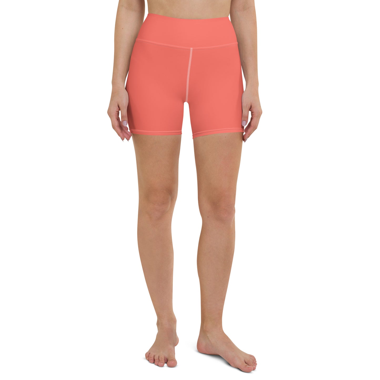 Coralo Solid Coral High Waist Yoga Shorts / Bike Shorts with Inside Pocket