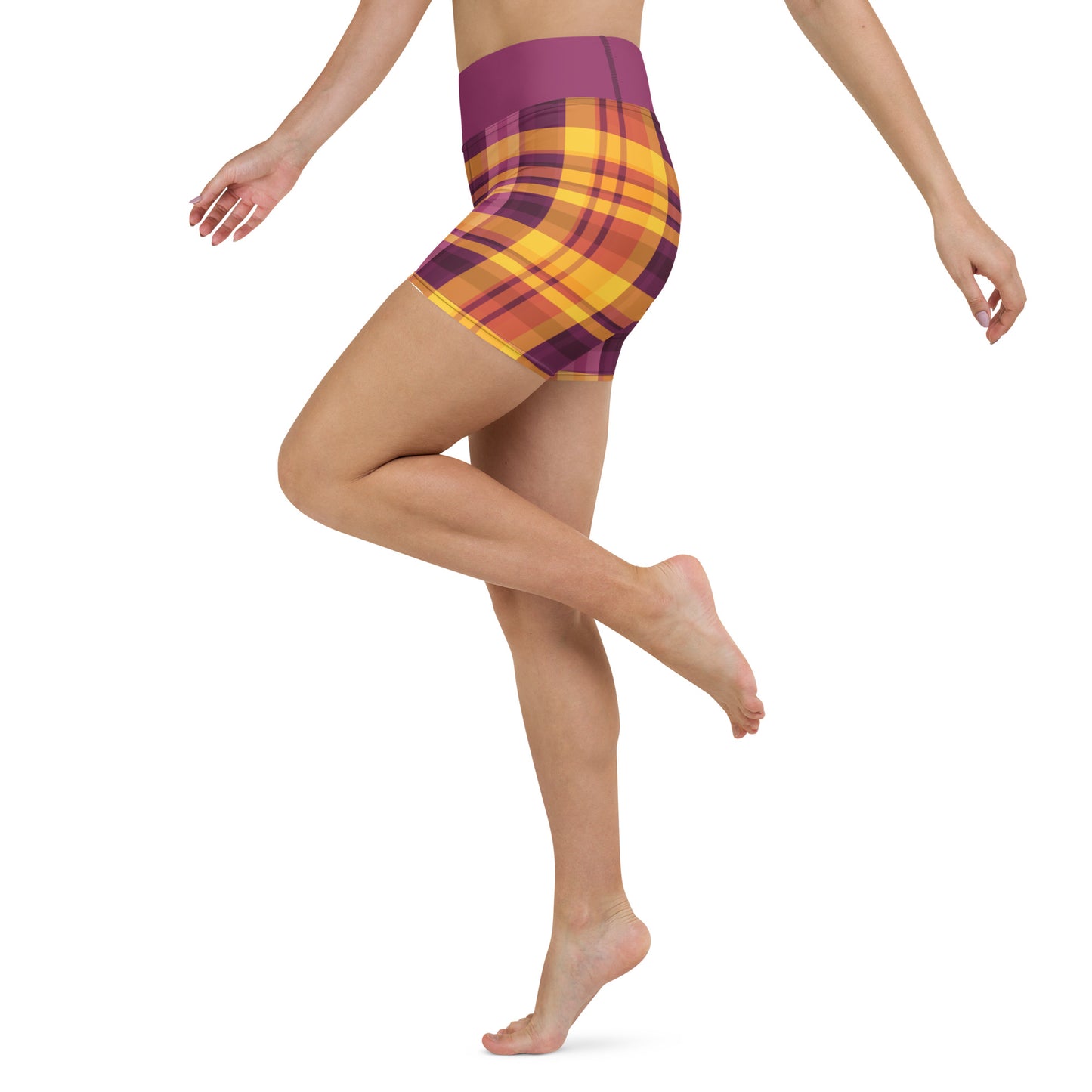 Schottenkaro High Waist Yoga Shorts / Bike Shorts with Inside Pocket
