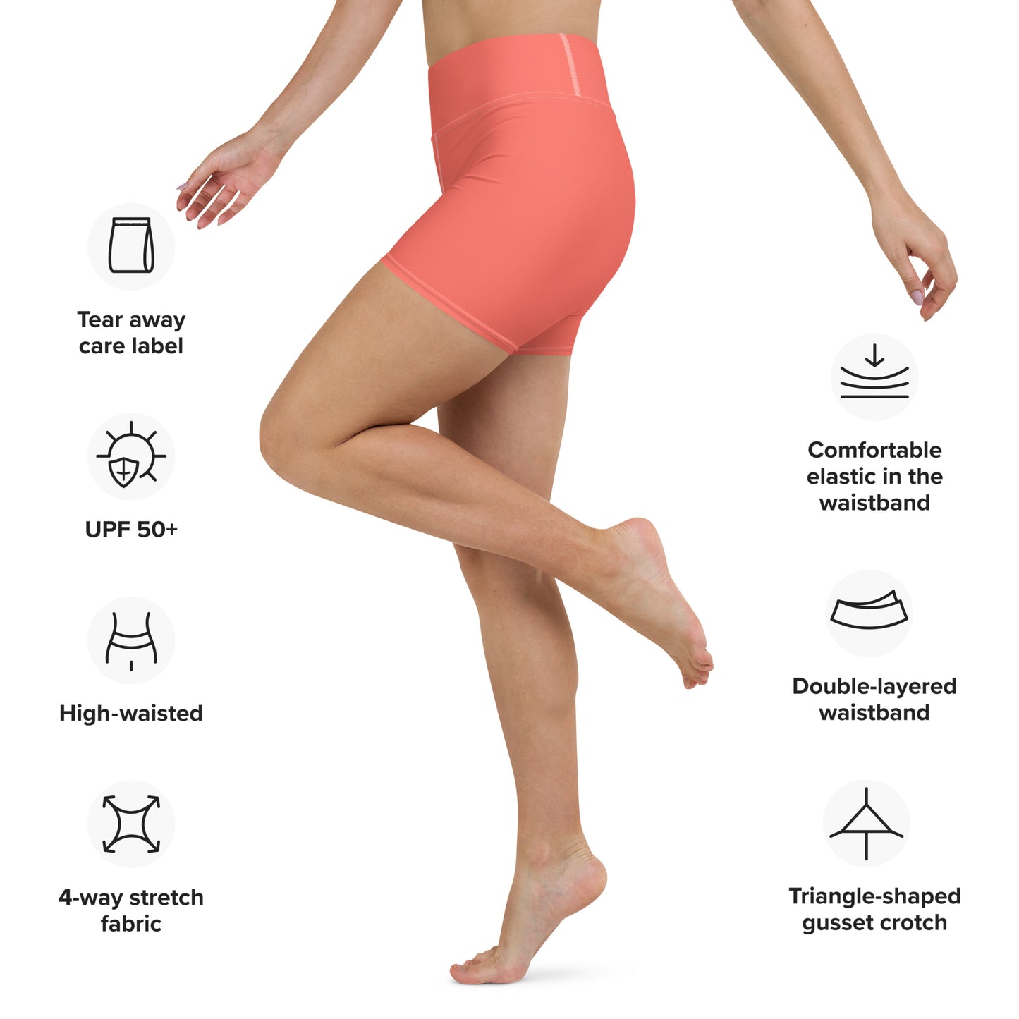 Coralo Solid Coral High Waist Yoga Shorts / Bike Shorts with Inside Pocket