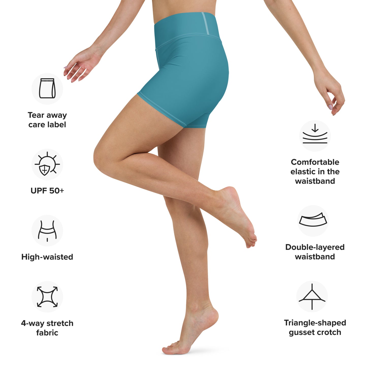 Tulpe Solid Blue High Waist Yoga Shorts / Bike Shorts with Inside Pocket