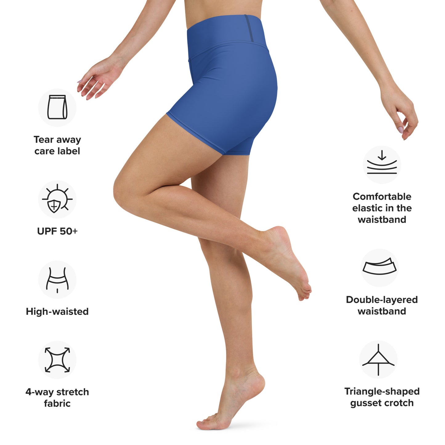 Ojos Solid Blue High Waist Yoga Shorts / Bike Shorts with Inside Pocket