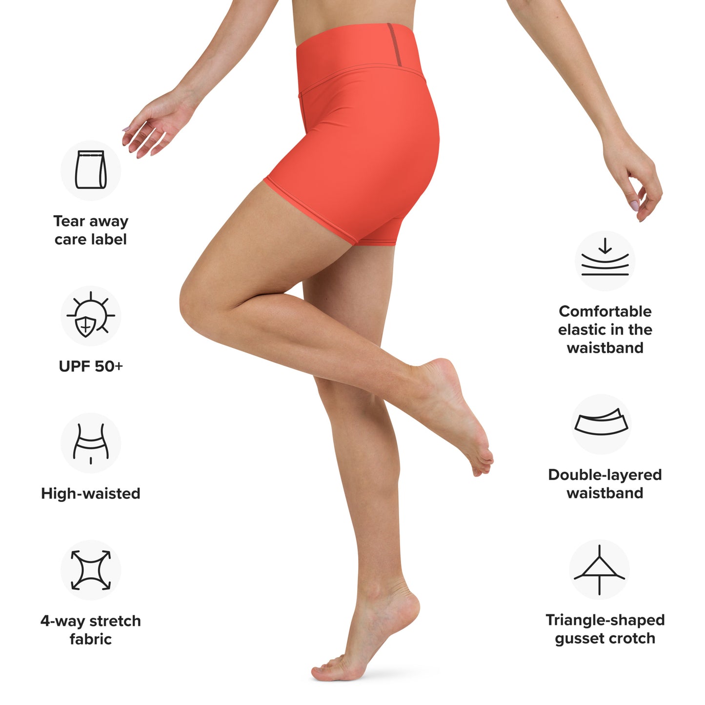 Surma Solid Red High Waist Yoga Shorts / Bike Shorts with Inside Pocket