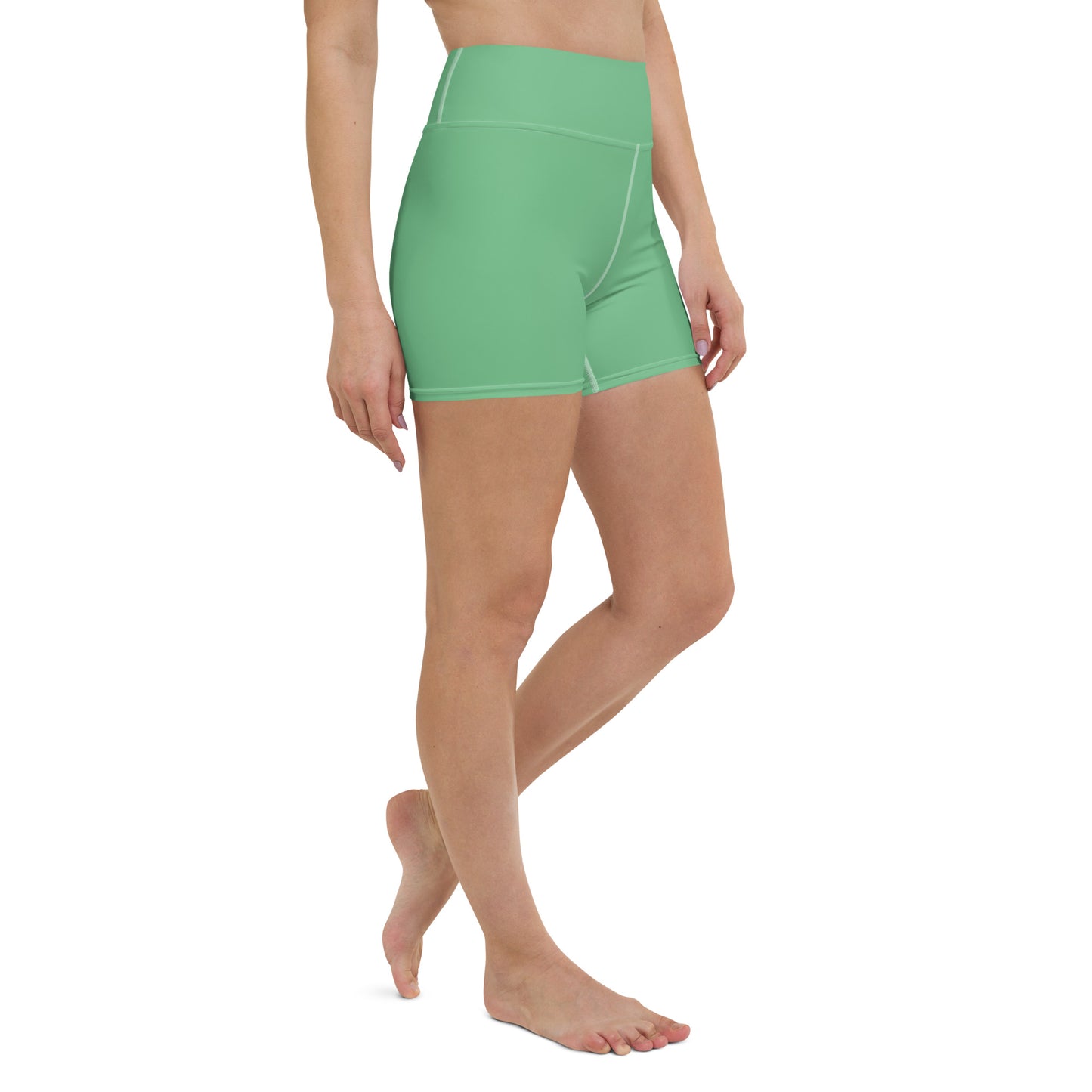 Marbella Solid Green High Waist Yoga Shorts / Bike Shorts with Inside Pocket